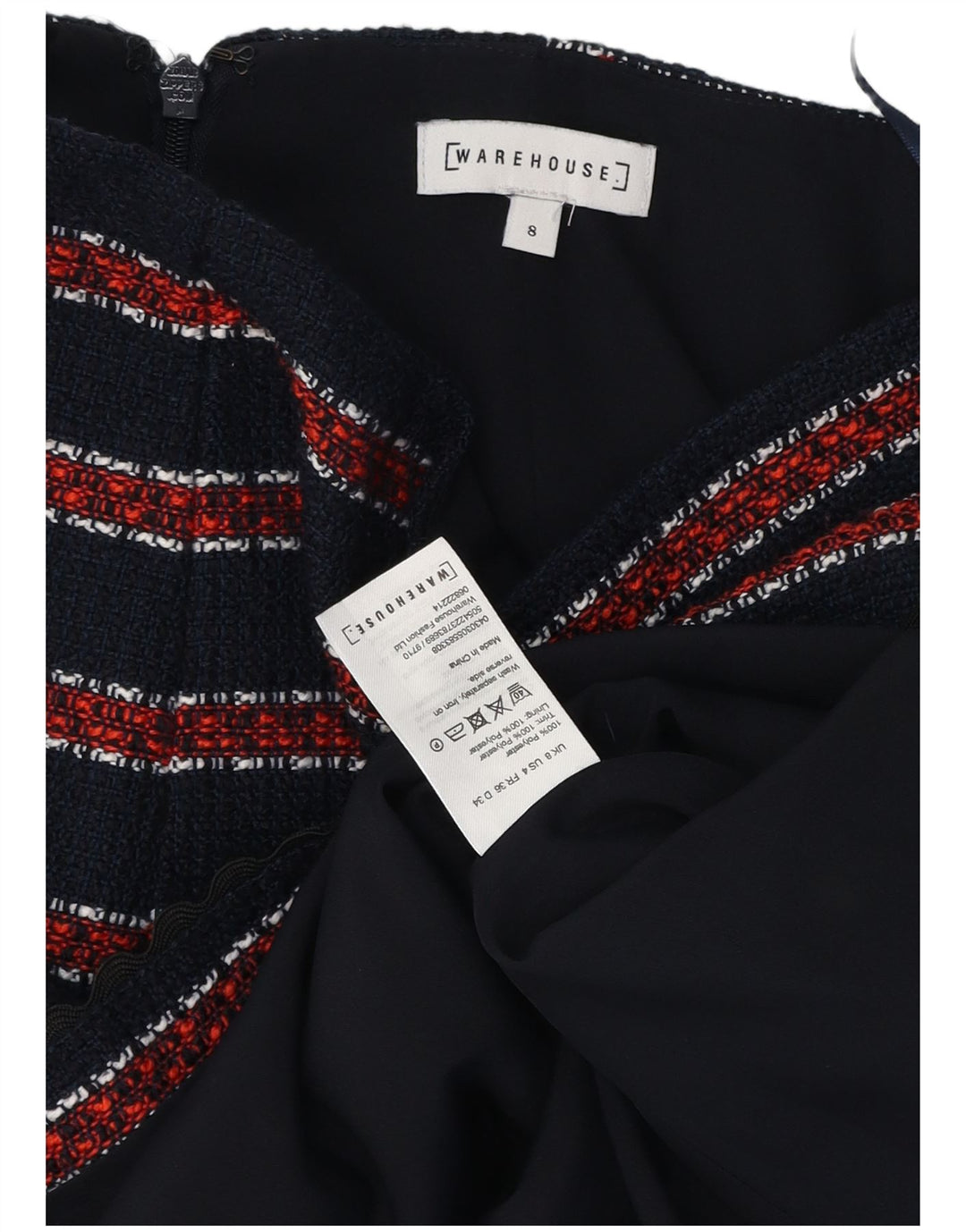 WAREHOUSE Женская мини-юбка UK 8 Small W26 Темно-синяя полоска из полиэстера