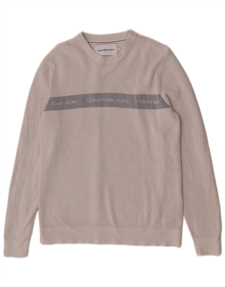 Мужской джемпер с круглым вырезом Calvin Klein Jeans, средний серый с цветными блоками