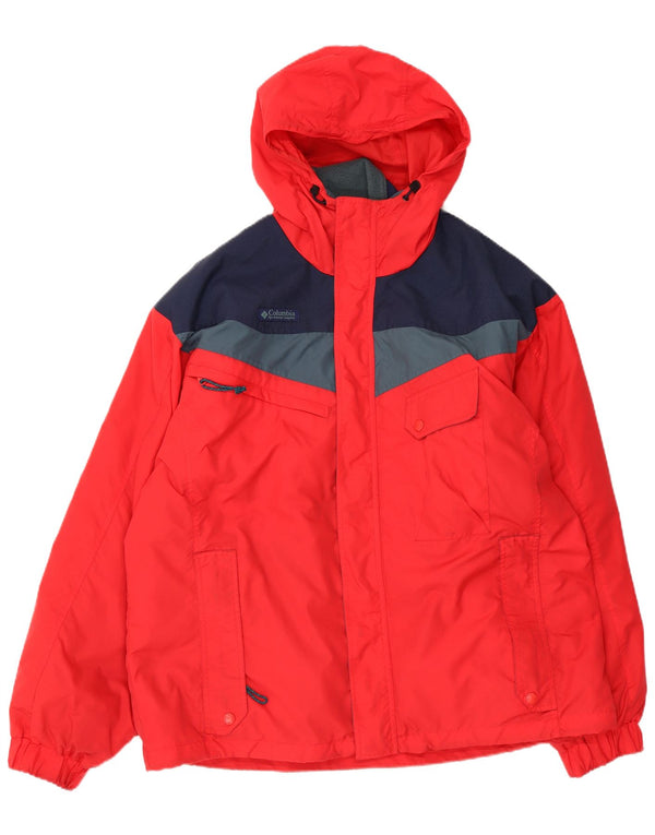 Columbia Mens Hooded Ski Jacket UK 40 Large Red Colourblock Nylon