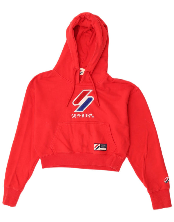 Женский укороченный джемпер с капюшоном Superdry большого размера UK 10, маленький красный хлопок