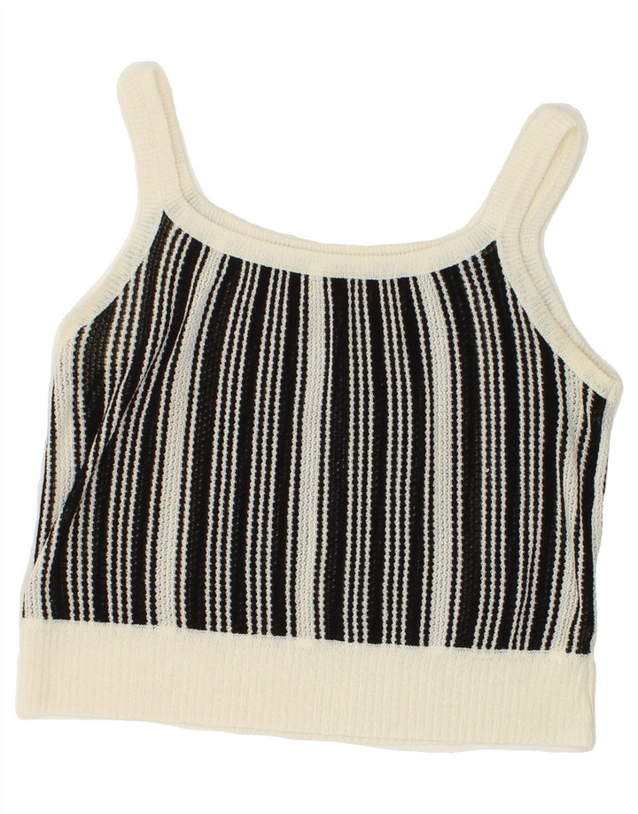 VINTAGE Womens Knit Crop Top IT 42 Medium Black Striped Vintage Vintage and Second-Hand Vintage from Messina Hembry 