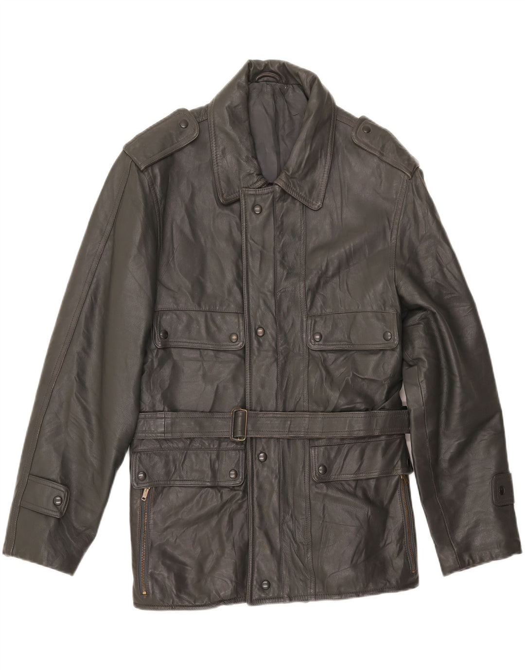 Винтажная мужская кожаная куртка в стиле милитари UK 38 средний серый