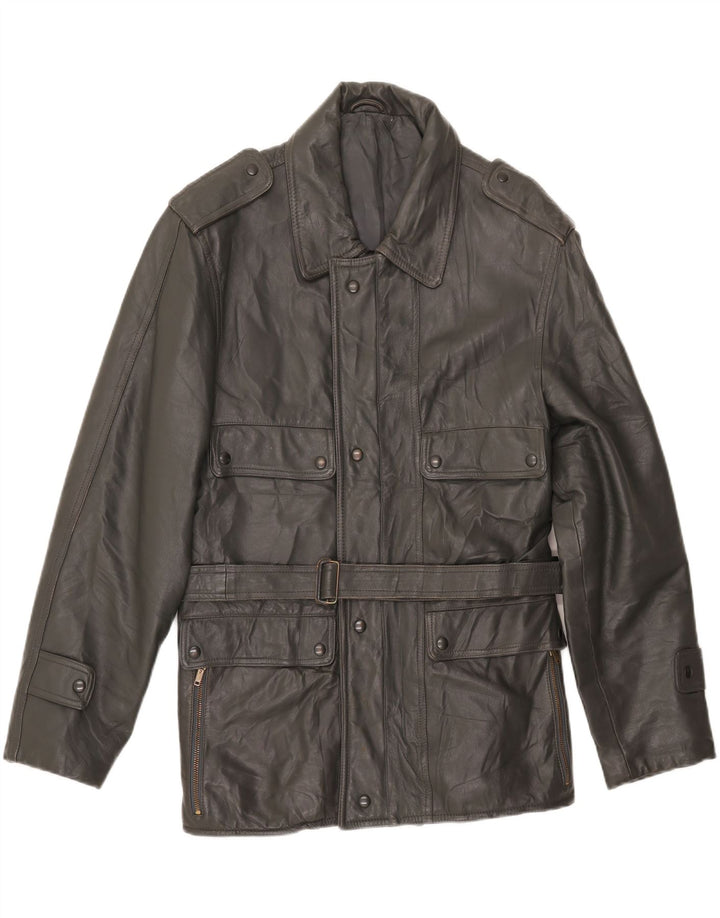 Винтажная мужская кожаная куртка в стиле милитари UK 38 средний серый