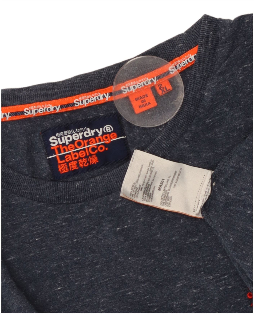 Мужская футболка Superdry стандартного кроя, топ 2XL, темно-синий, хлопок с крапинками