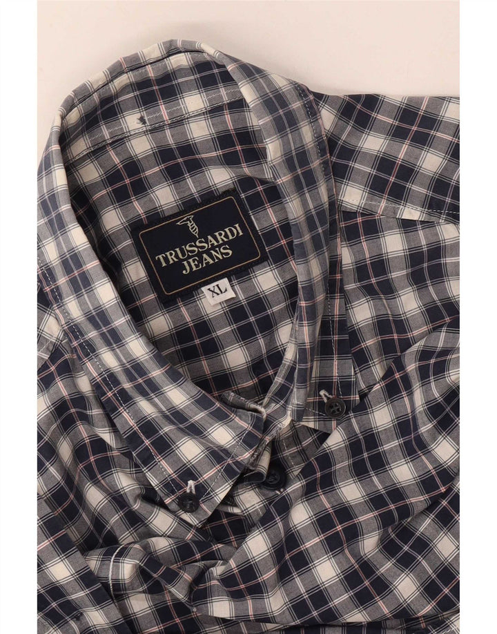 Trussardi Jeans Мужская рубашка с коротким рукавом XL Темно-синяя клетка
