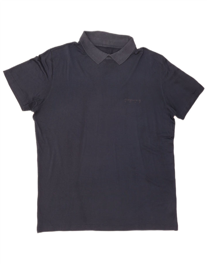 GIORGIO ARMANI Мужская рубашка-поло IT 50 Medium Navy Blue Silk