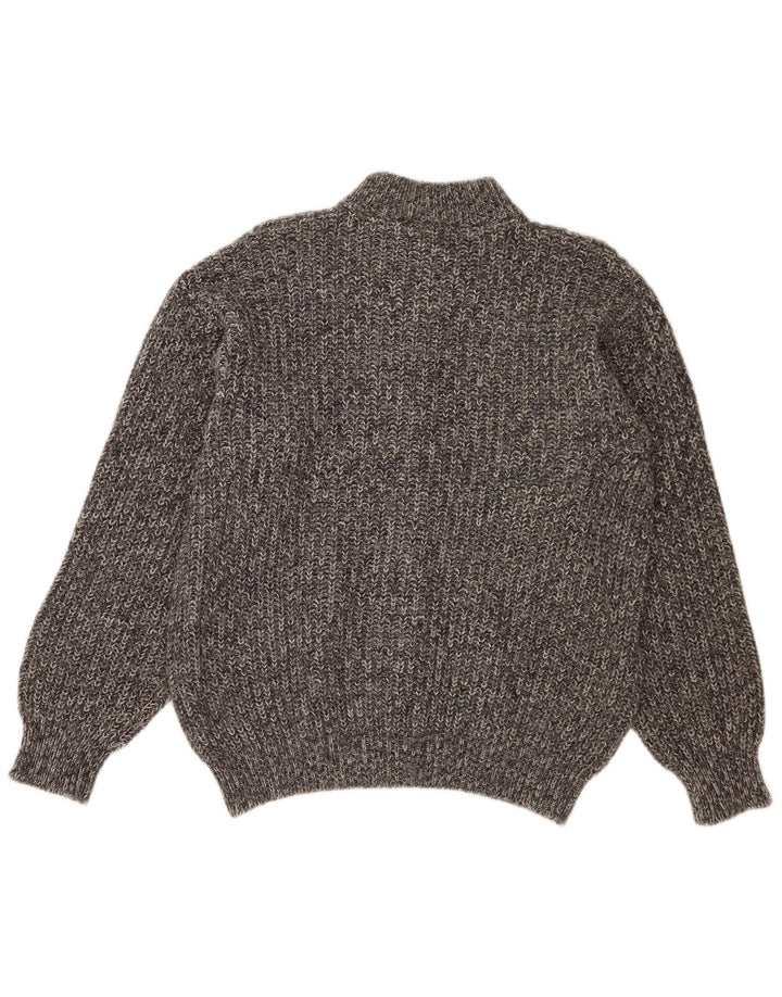 Винтажный женский кардиган-свитер UK 14, средний серый цвет с крапинками из шерсти альпаки