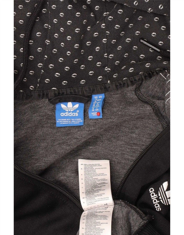 Женский свитер с капюшоном Adidas на молнии с графическим рисунком UK 12, средний черный, полиэстер
