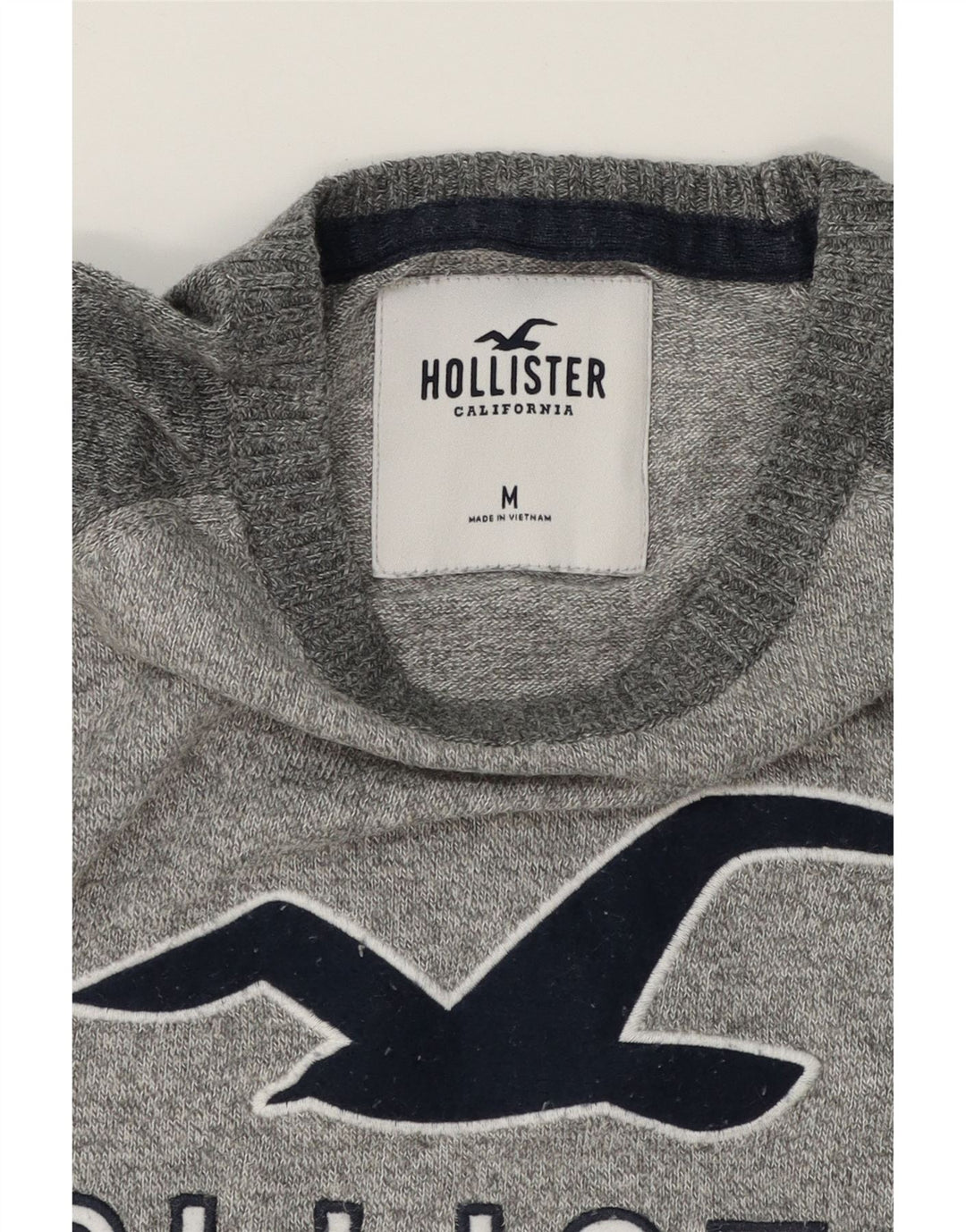 HOLLISTER Mens Graphic Crew Neck Jumper Sweater Medium Grey Cotton Vintage Hollister and Second-Hand Hollister from Messina Hembry 