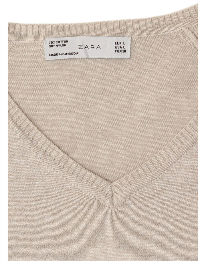 Женский джемпер с v-образным вырезом Zara UK 14, большой бежевый