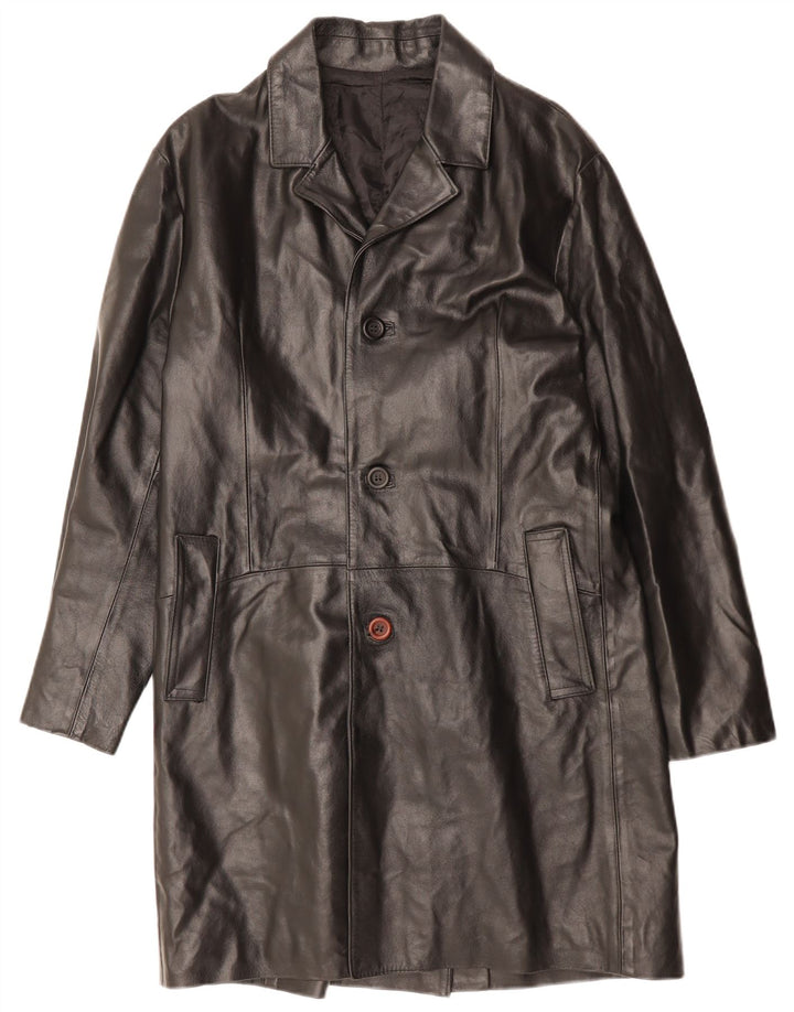 Мужское кожаное пальто VINTAGE UK 36 маленькое черное кожаное