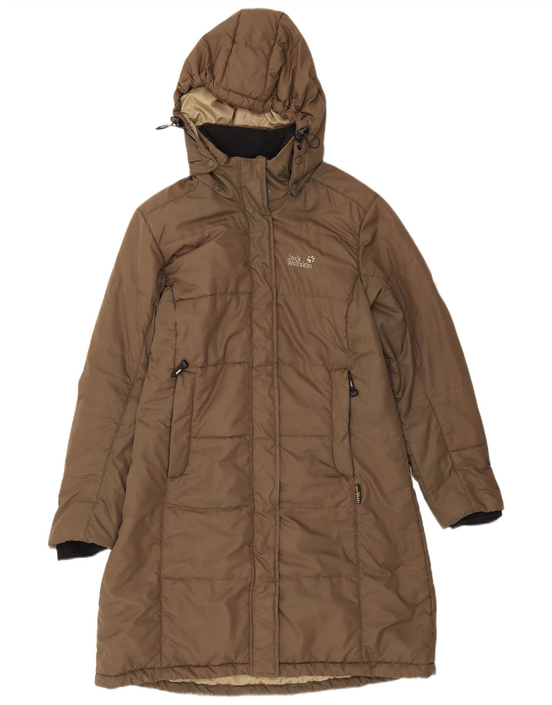 Женское стеганое пальто с капюшоном Jack Wolfskin UK 16, большой коричневый полиэстер