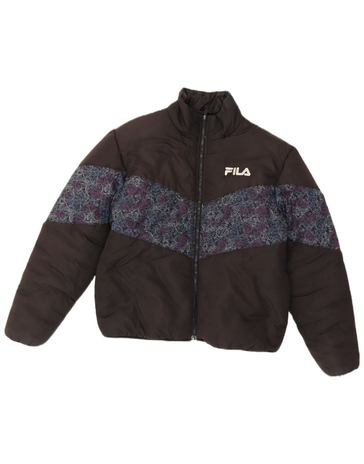 Женская стеганая куртка свободного кроя Fila UK 14, средний черный полиэстер с узором пейсли