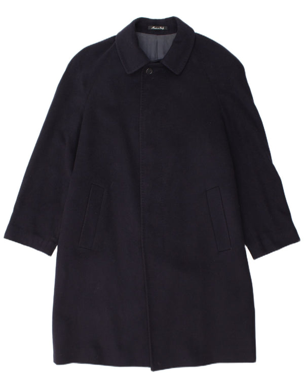 ВИНТАЖНОЕ Мужское Пальто UK 38 Среднего Темно-Синего Кашемира