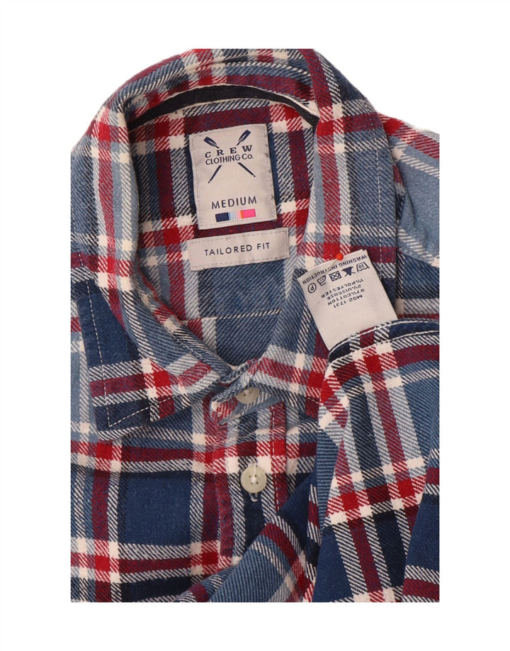 Crew Clothing Мужская фланелевая рубашка по индивидуальному заказу, средний синий клетчатый хлопок