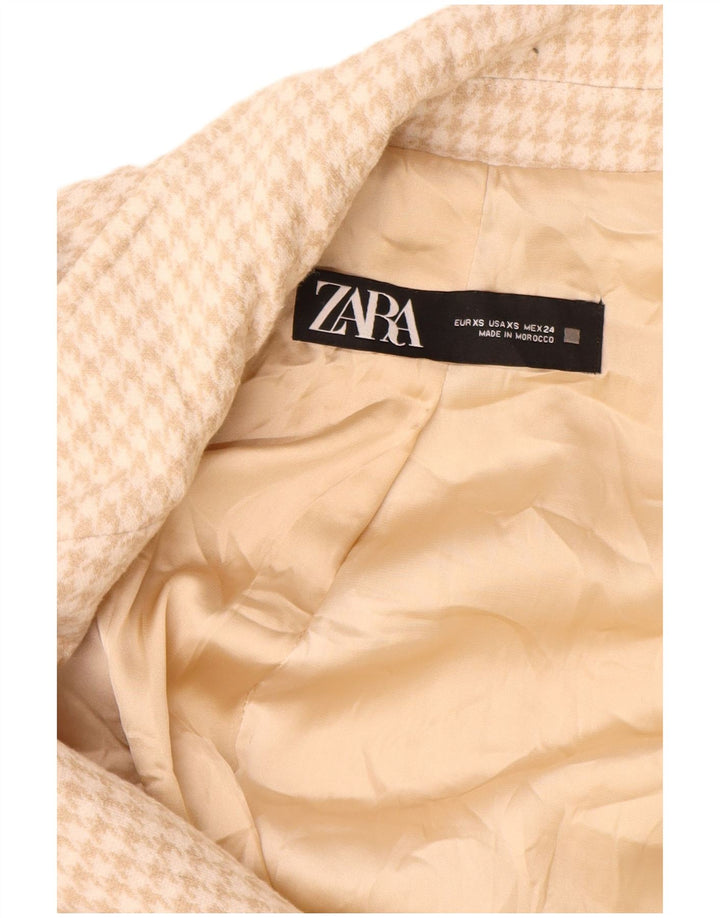Женский пиджак оверсайз с 2 пуговицами Zara UK 6 XS Бежевый с узором "гусиные лапки"