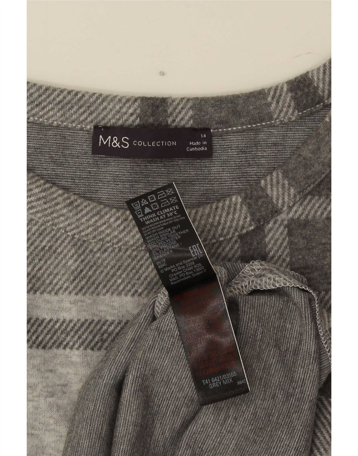 Женский топ с длинным рукавом Marks & Spencer UK 14, большой серый полиэстер в клетку