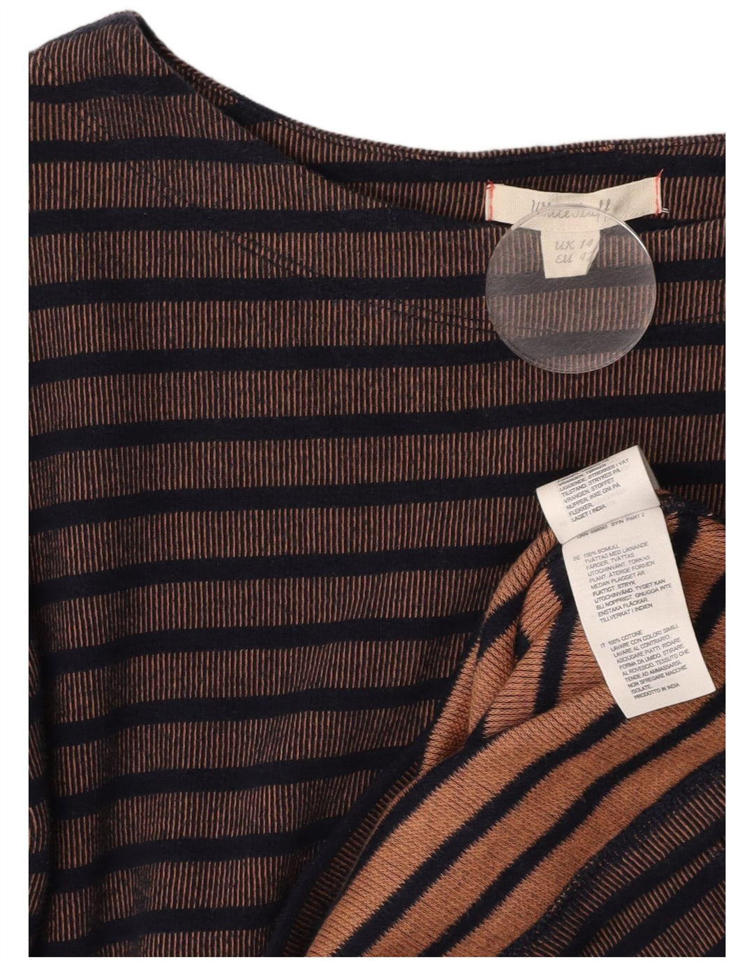 Женское платье-футляр с длинным рукавом WHITE STUFF UK 14, большое коричневое в полоску