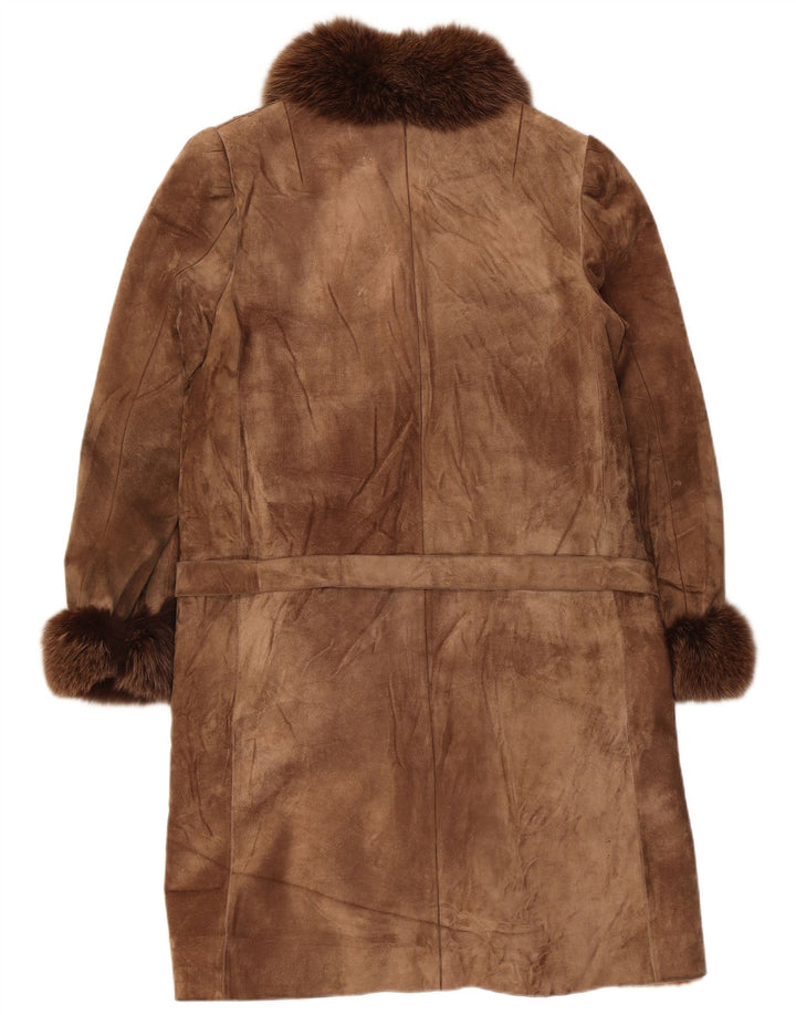Винтажное женское замшевое пальто из шерпы UK 14, средний коричневый цвет
