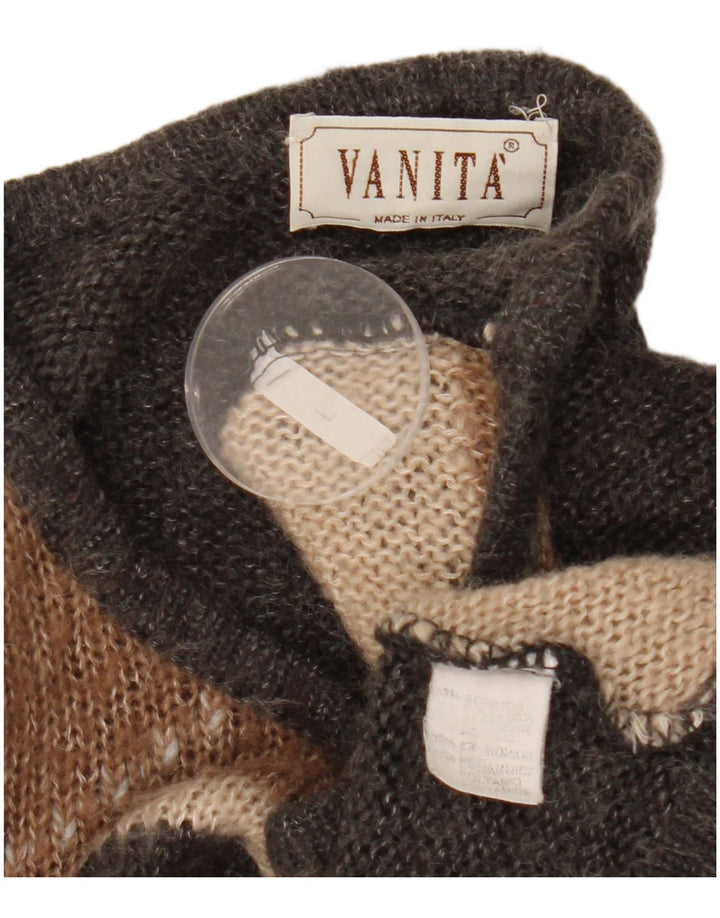 ВИНТАЖНЫЙ женский свитер с вырезом «лодочка», Великобритания, 16, большой серый с геометрическим узором