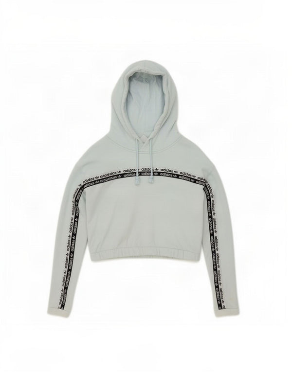 Женский укороченный джемпер с капюшоном Adidas UK 6 XS, синий, хлопок с цветными блоками