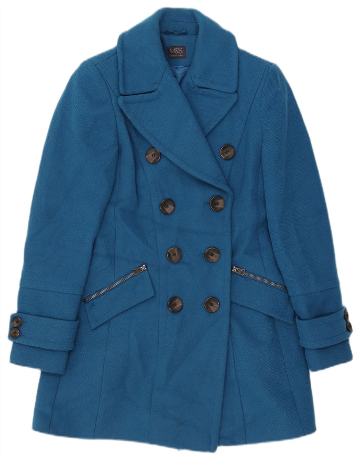 Женское двубортное пальто Marks & Spencer UK 6 XS синее из полиэстера