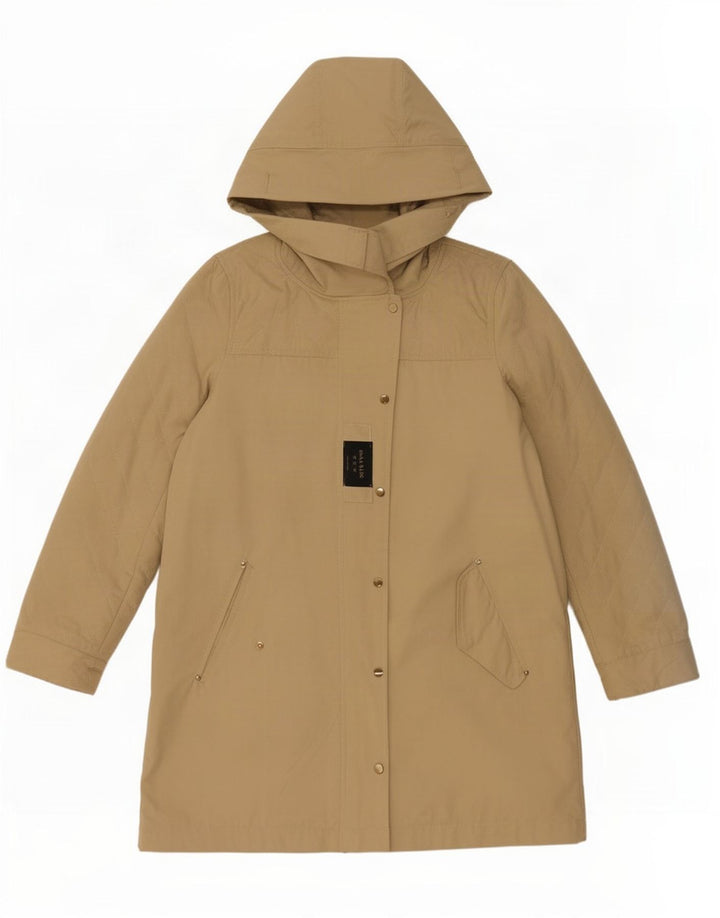 Женский плащ с капюшоном Zara UK 14, средний цвет хаки, полиэстер