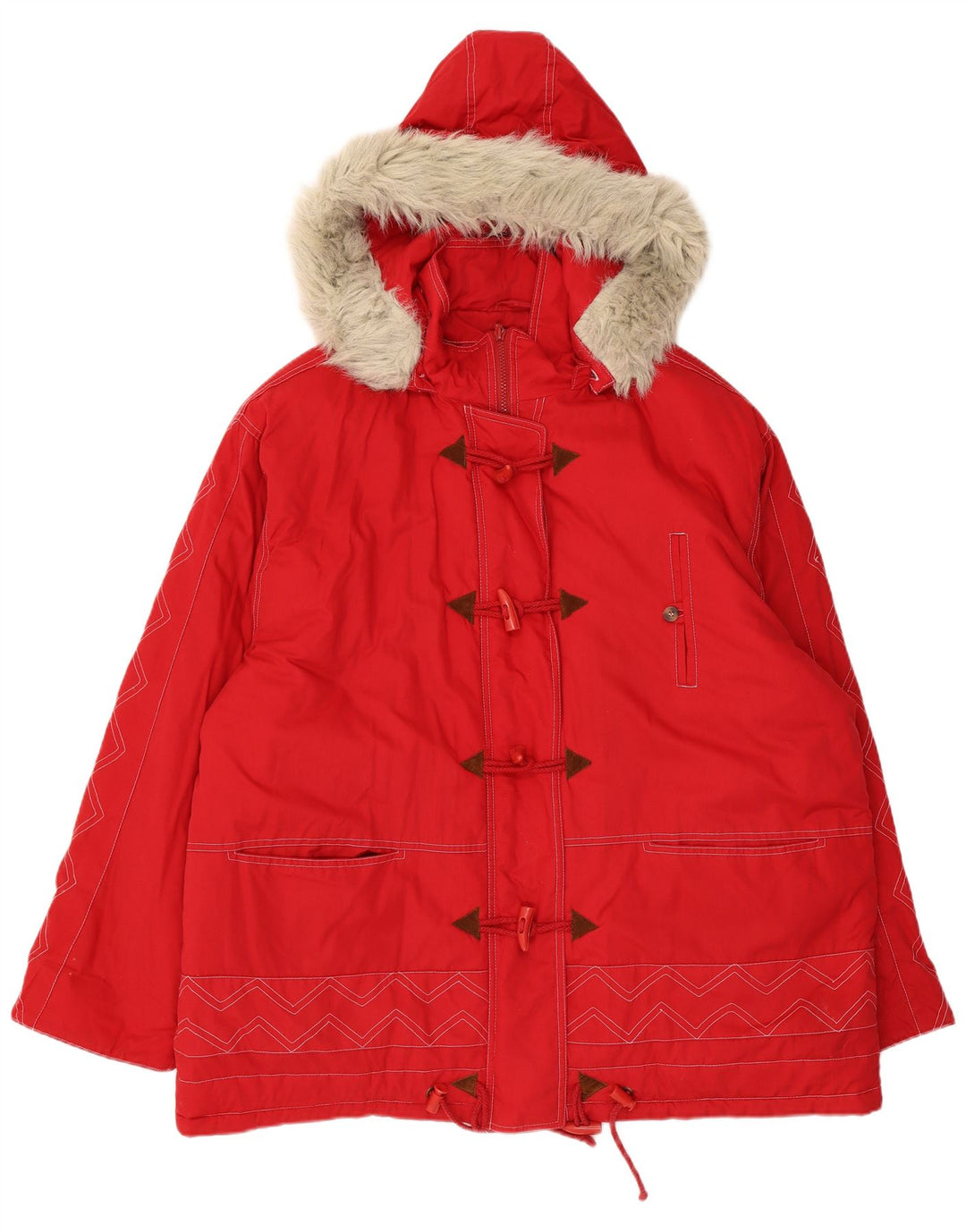 Винтажная женская парка с капюшоном, Великобритания, 24, 4XL, красный полиэстер с шевроном