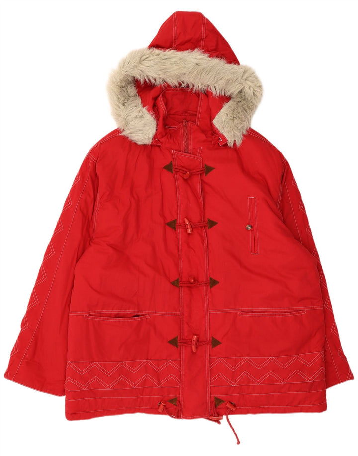 Винтажная женская парка с капюшоном, Великобритания, 24, 4XL, красный полиэстер с шевроном