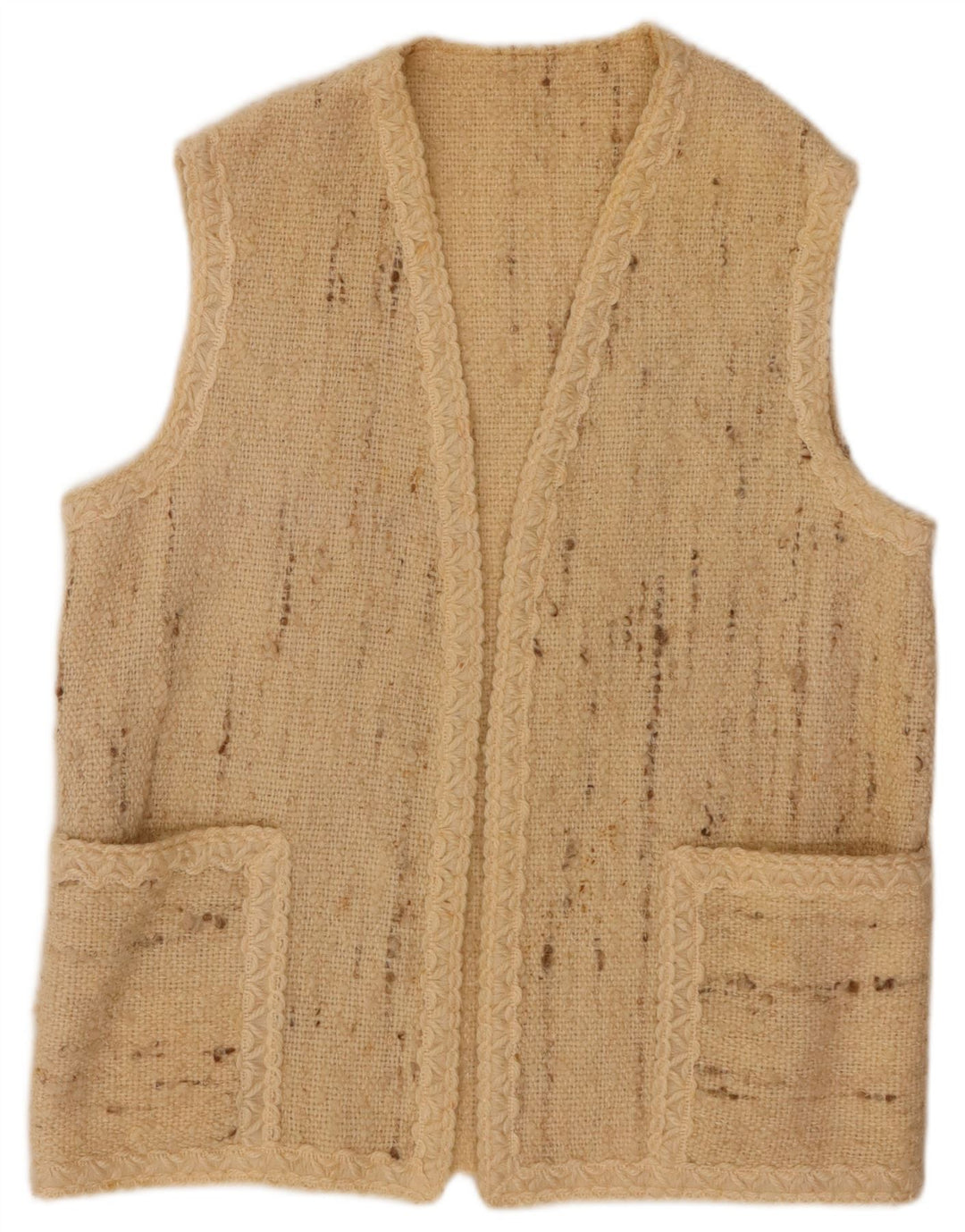 ВИНТАЖНЫЙ женский открытый кардиган без рукавов, Великобритания, 16, большой, бежевый, в крапинку