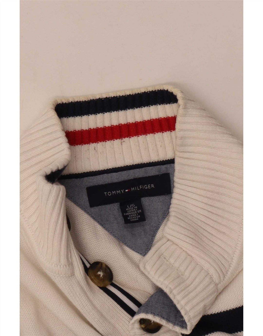Мужской джемпер с воротником на пуговицах Tommy Hilfiger, большой белый в полоску