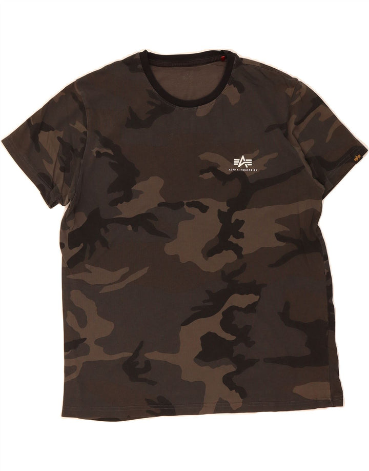 ALPHA INDUSTRIES Mens T-Shirt Top Large Grey Camouflage Cotton Vintage Alpha Industries and Second-Hand Alpha Industries from Messina Hembry 