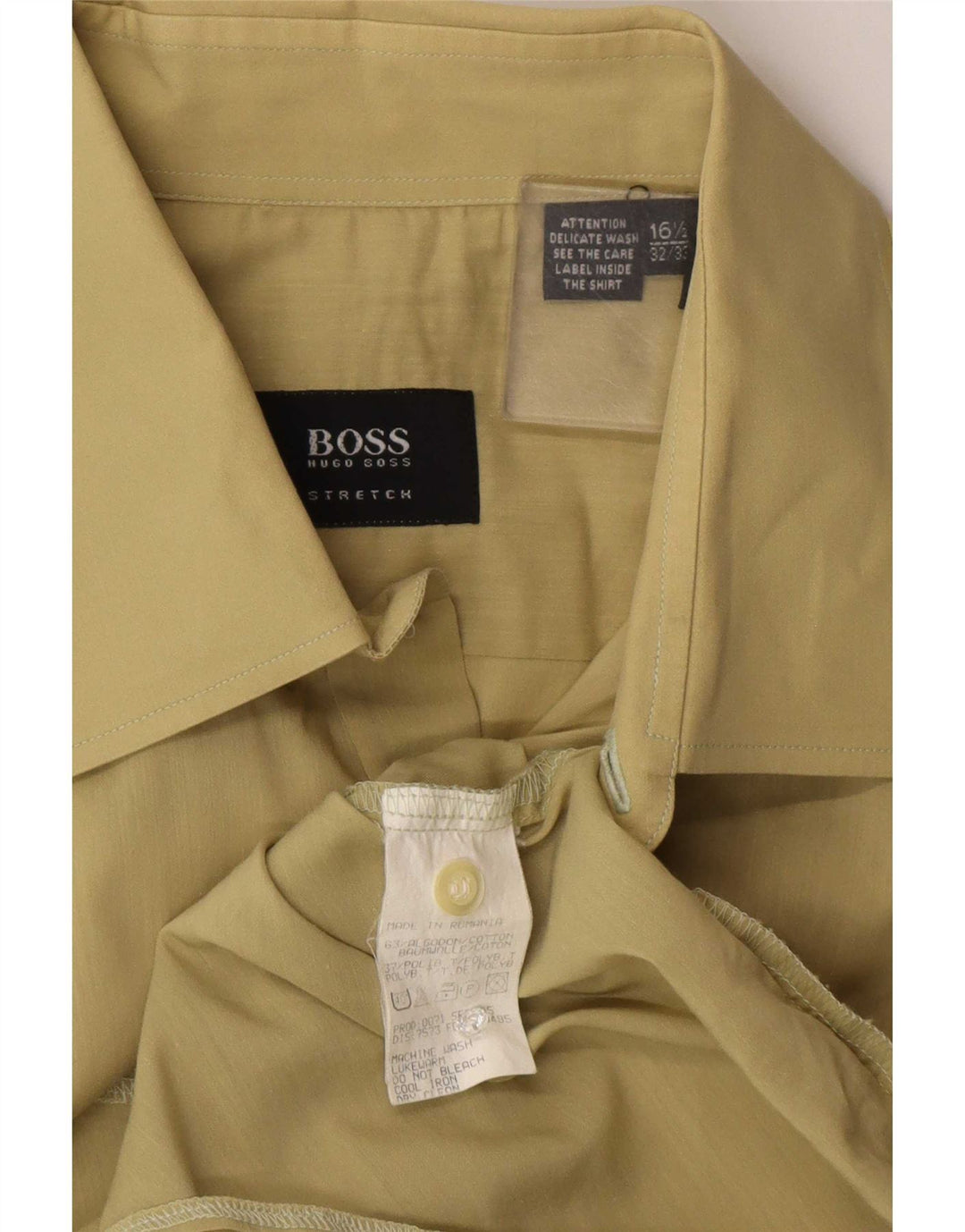 Мужская рубашка Hugo Boss, размер 16, 1/2, большая, цвет хаки, хлопок