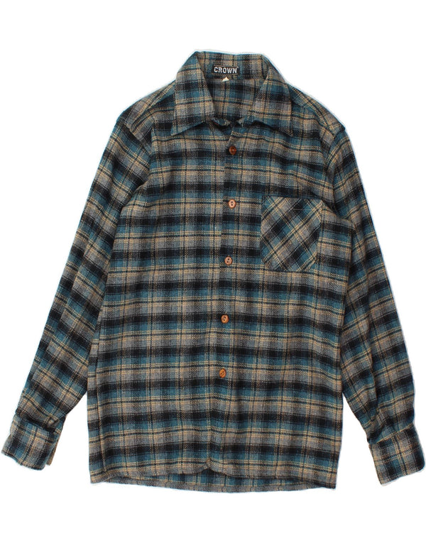 CROWN Mens Overshirt Shirt Size 40 Medium Blue Check Acrylic