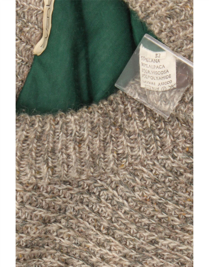 Винтажный мужской свитер-кардиган IT 52, большой серый, шерстяной в крапинку