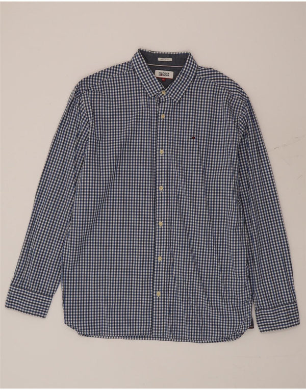 Мужская рубашка стандартного кроя Tommy Hilfiger XL, синяя, хлопок в мелкую клетку