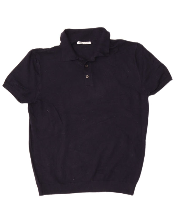 Zara Womens Polo Shirt UK 14 Large Navy Blue Viscose