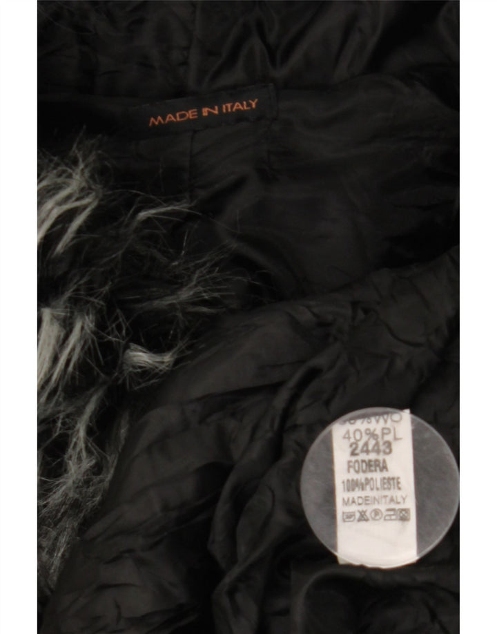 ВИНТАЖНОЕ женское пальто-накидка свободного кроя с капюшоном, Великобритания 10, маленькая черная шерсть