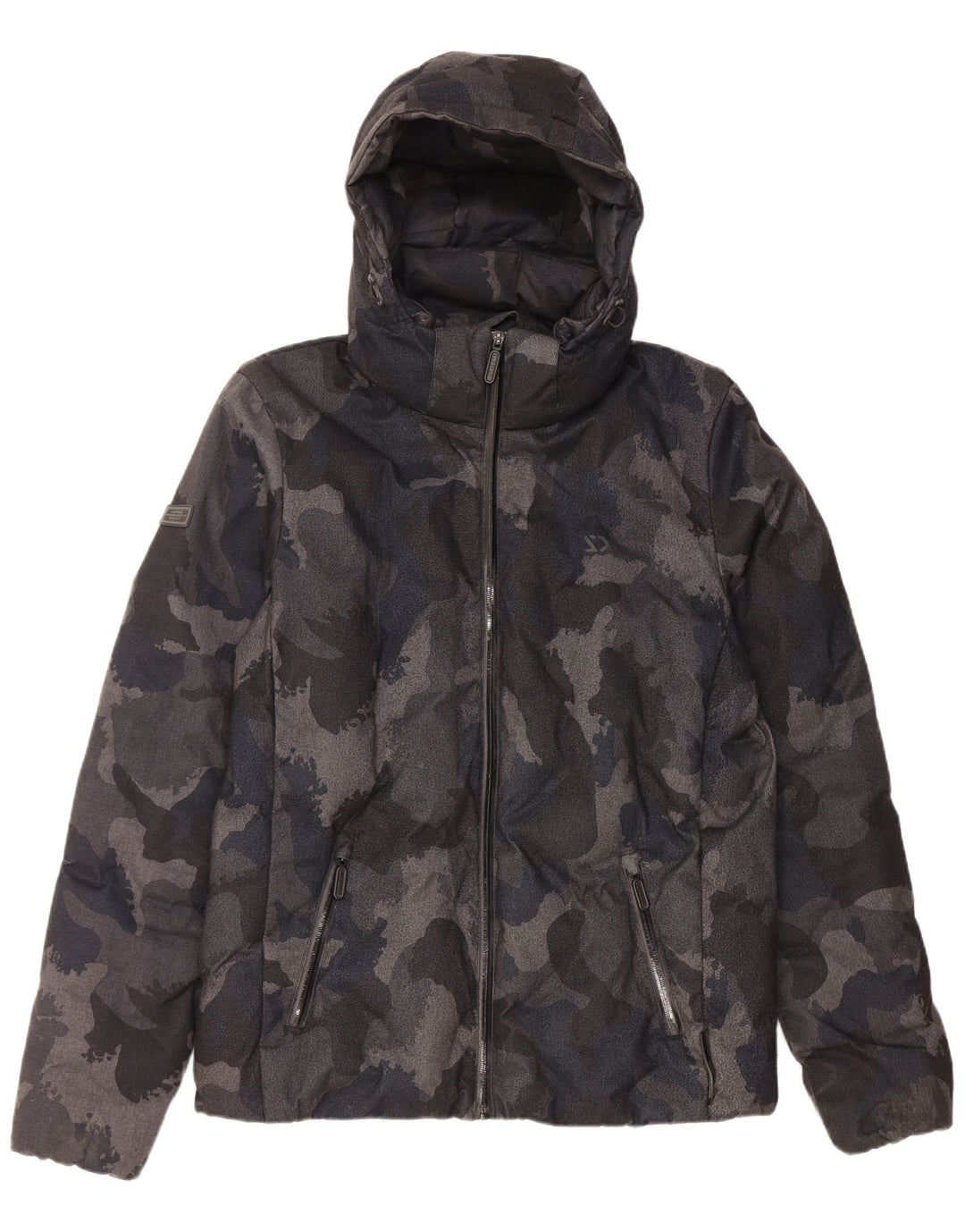 Мужская утепленная куртка с капюшоном Superdry UK 38, средний черный камуфляжный полиэстер