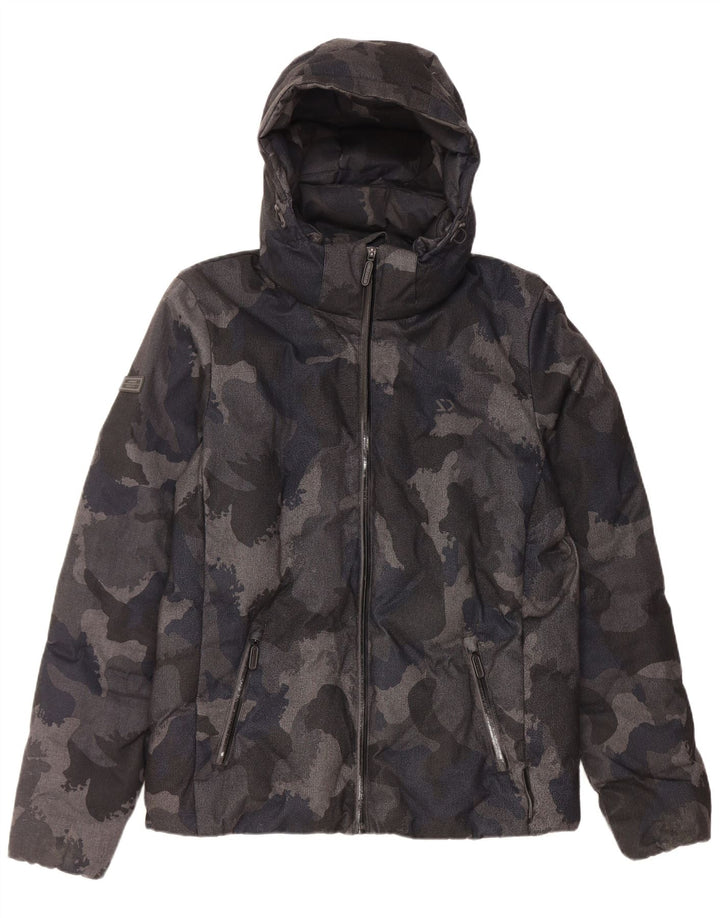 Мужская утепленная куртка с капюшоном Superdry UK 38, средний черный камуфляжный полиэстер