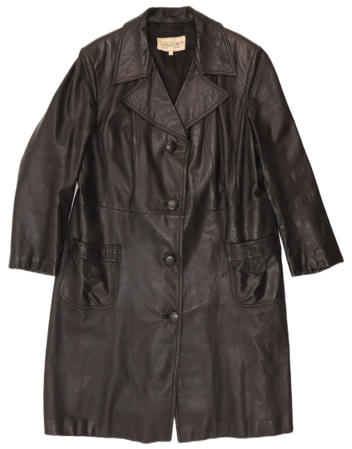 Винтажное женское кожаное пальто IT 52 2XL Черное