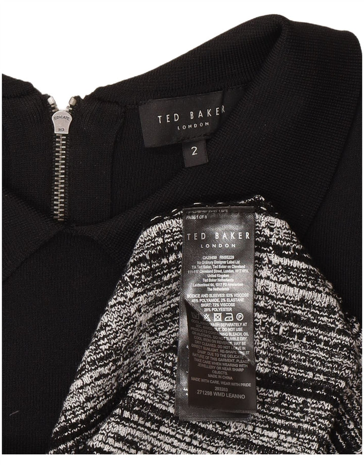 Женское базовое платье с длинными рукавами Ted Baker, размер 2, маленькое черное вискоза в клетку