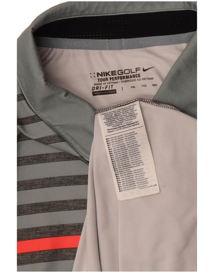 Мужская рубашка-поло Nike Dri Fit 2XL, полиэстер серого цвета в полоску