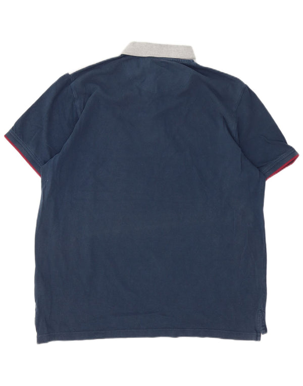 Pierre Cardin Mens Polo Shirt Large Navy Blue Colourblock Cotton