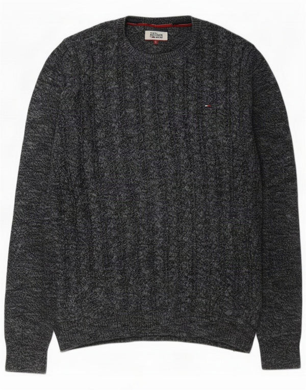 Мужской джемпер с круглым вырезом Tommy Hilfiger, большой серый хлопковый джемпер в крапинку
