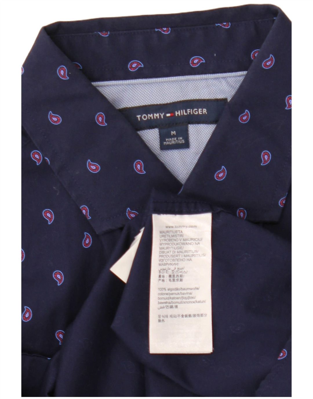 Мужская рубашка Tommy Hilfiger среднего размера, темно-синяя, хлопок с пейсли