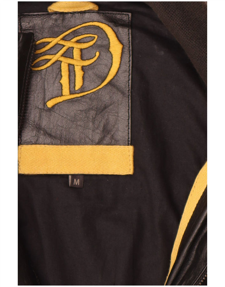 Винтажная мужская кожаная куртка UK 38, средняя черная кожаная куртка