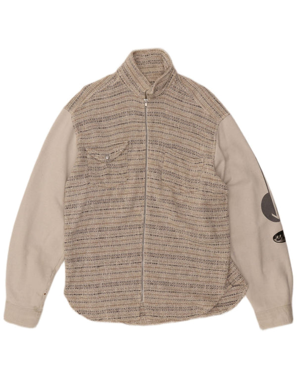 Мужская куртка-бомбер VINTAGE с графическим рисунком UK 44 2XL, бежевая полосатая шерсть