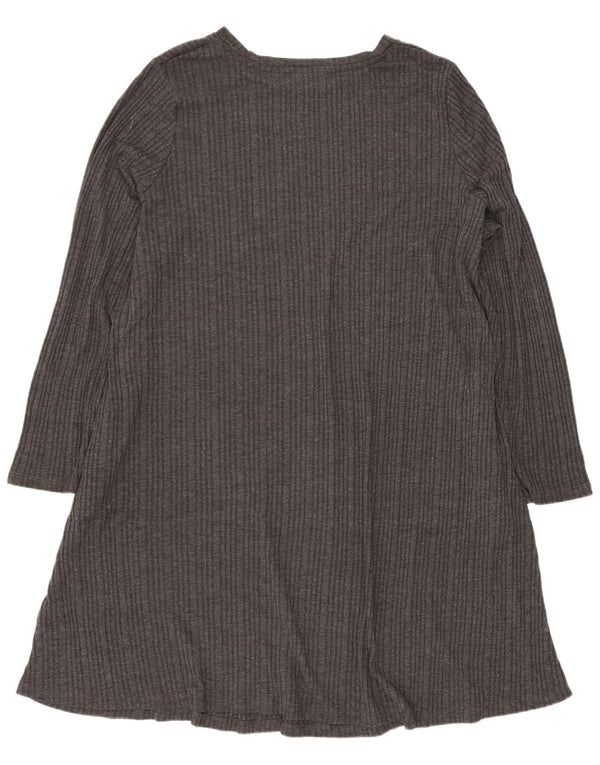 Женское платье-футболка с длинным рукавом Marks & Spencer UK 24 4XL серое в полоску