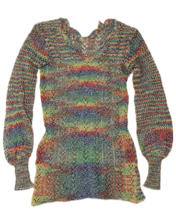 Винтажный женский джемпер с v-образным вырезом, Великобритания, 4 XS, в разноцветную полоску